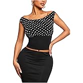 Floerns Women's Polka Dots Off Shoulder Top Tie Backless Elegant Crop Tank Tops