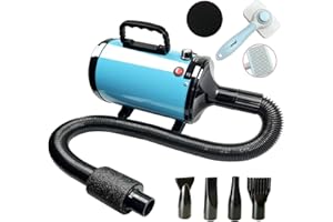 GOLADA High Velocity Dog Blow Dryer for Pet Grooming, Dog Hair Dryer & Blower Grooming Dryer for Dogs,Dog Dryer with 4 Nozzle. (Blue)