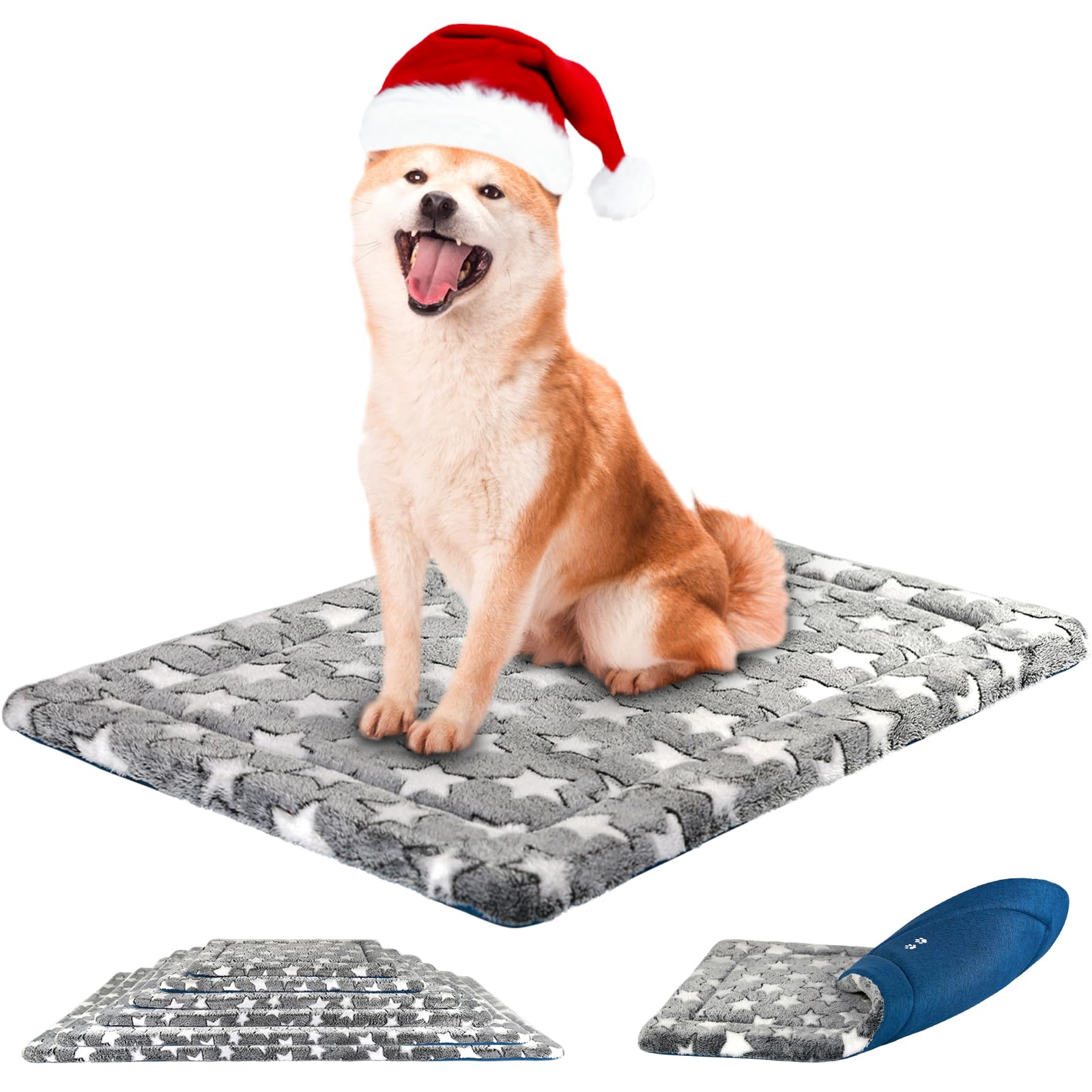 KROSER Reversible Cool & Warm Dog Crate Mat - 91x61cm, Machine Washable, High Density Foam, Grey Blue — image 1