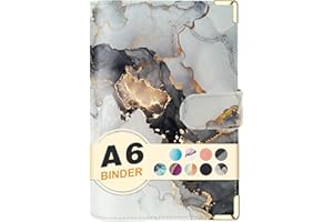 CONVEND A6 Refillable 6 Ring Faux Leather Budget Binder,Mini Notebook Binder Cover for A6 Filler Paper,Loose Leaf Personal Planner Cover with Magnetic Buckle Closure (Marble White)