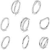 8 Pcs Nose Rings Hoops 316L Surgical Steel Septum Rings CZ Opal Twisted Clicker Nose Rings Hoop Helix Cartilage Daith Tragus Sleeper Earrings Body Piercing for Women Men Silver Gold Hinged Segment Septum jewelry 8mm/10mm