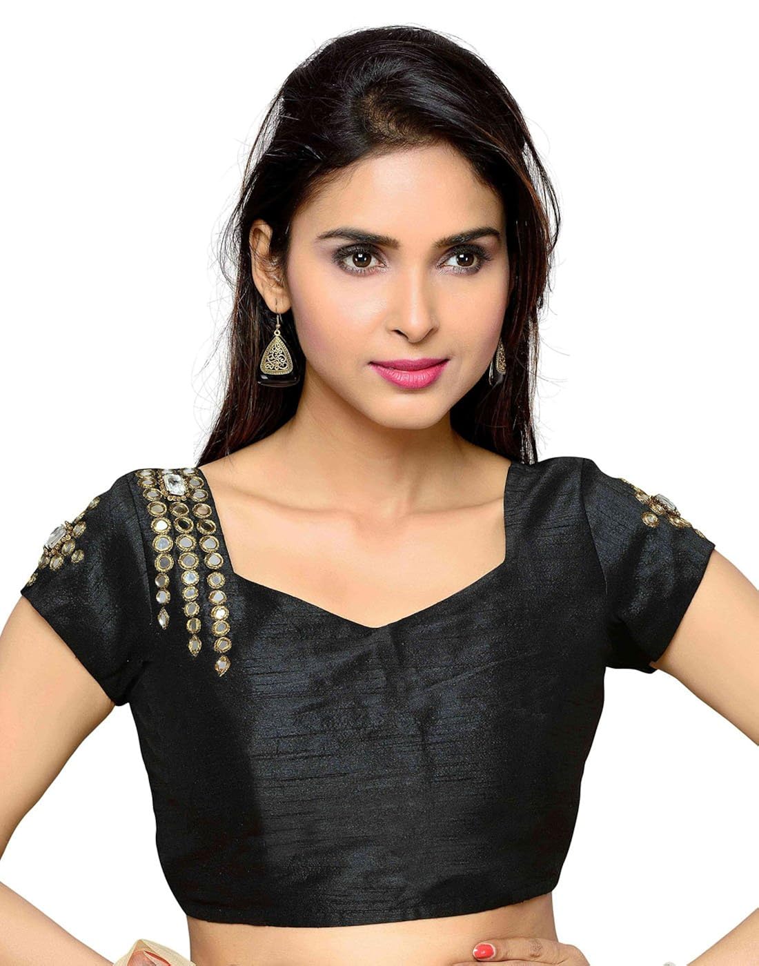 studio shringaar polyester solid black designer blouse