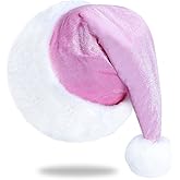 Eoocan Santa Hat, Santa Hat for Adults, Unisex Velvet Comfort Light Pink Christmas Hats Extra Thicken Classic Plush for Christmas New Year Festive Holiday Party Supplies