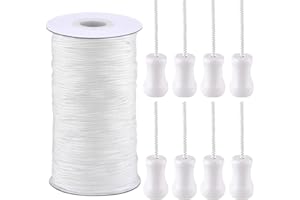 SAYAYA 109 Yards Braided Nylon Lift Shade Cord with Wood Pendants, 1.8 mm Replacement Blind Cord String for Window Blinds, Roman Shades, Gardening, and DIY Craft Projects (White)