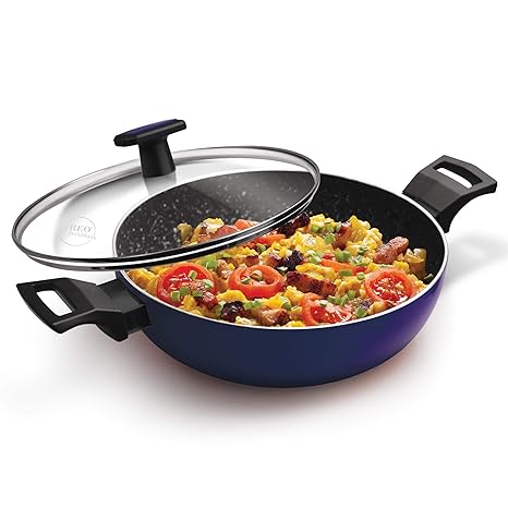 Treo by Milton Granito-Induction Kadhai with Lid 22 cm, 1 Piece, 2.1 LTR, Blue