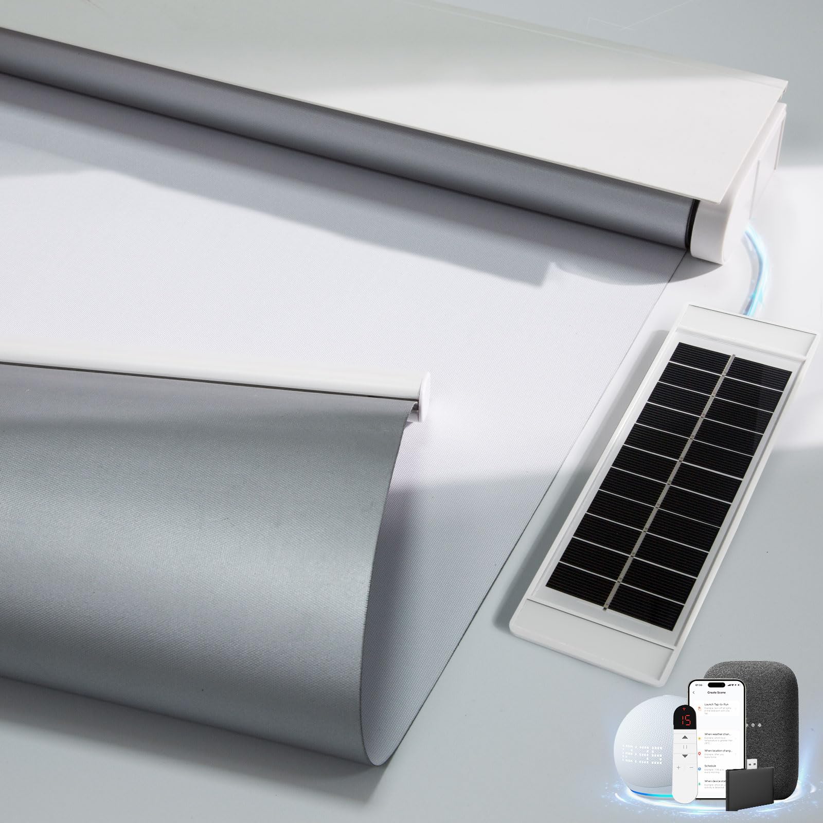 Photo 1 of Motorized Blinds with Remote, Smart Blinds with Solar Panel, Thermal Blackout Electric Shades, Automatic Shades for Windows Compatible with Alexa, White-38 x72