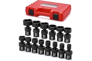 MIXPOWER 1/2" Drive Shallow Impact Universal Joint Swivel Socket Set, SAE, 7/16" to 1-1/4", Shallow, Flexible Wobble, Chrome Molybdenum Steel, 14 Pieces Set