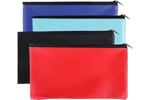 RINVANIC Zipper Bank Bags, 4 Pack Money Pouch PU Leather Cash and Coin Pouch with Zipper (Colorful)
