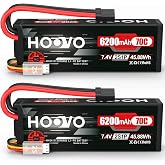 HOOVO 7.4V 70C 6200mAh 2S Lipo Battery Hard Case with Tracxas Plug(2 Packs | for RC Car RC Helicopter RC Truck RC Truggy Airplane Quadcopter UAV Drone FPV
