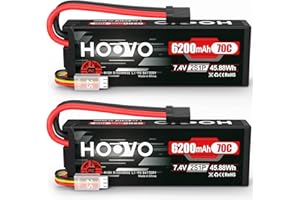 HOOVO 7.4V 70C 6200mAh 2S Lipo Battery Hard Case with Tracxas Plug for RC Car RC Helicopter RC Truck RC Truggy Airplane Quadcopter UAV Drone FPV (2 Packs