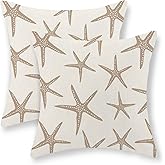 JEFERSO Brown Tan Starfish Pillow Covers 18x18 Set of 2 Coastal Throw Pillows Summer Nautical Ocean Beach Theme Decorative Pillowcase Outdoor Farmhouse Linen Decor Cushion Case for Couch Home Bedroom