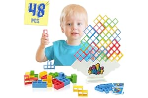 SIHUAN Tetra Tower Balancing Stacking Toys, 48PCS Tetra Tower Game,Team Tower Game for Kids & Adults, Tetris Balance Game Building Blocks