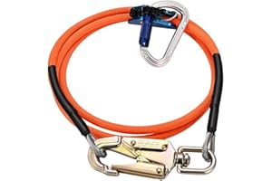 NANTFUN Flipline Tree Climbing Lanyard - 1/2''x 8 ft, Steel Wire Core Flip Line Rope with Alloy Steel Swivel Snap Hook, Locking Carabiner, Adjustable, Low Stretch, Cut Resistant for Arborist Tree Work