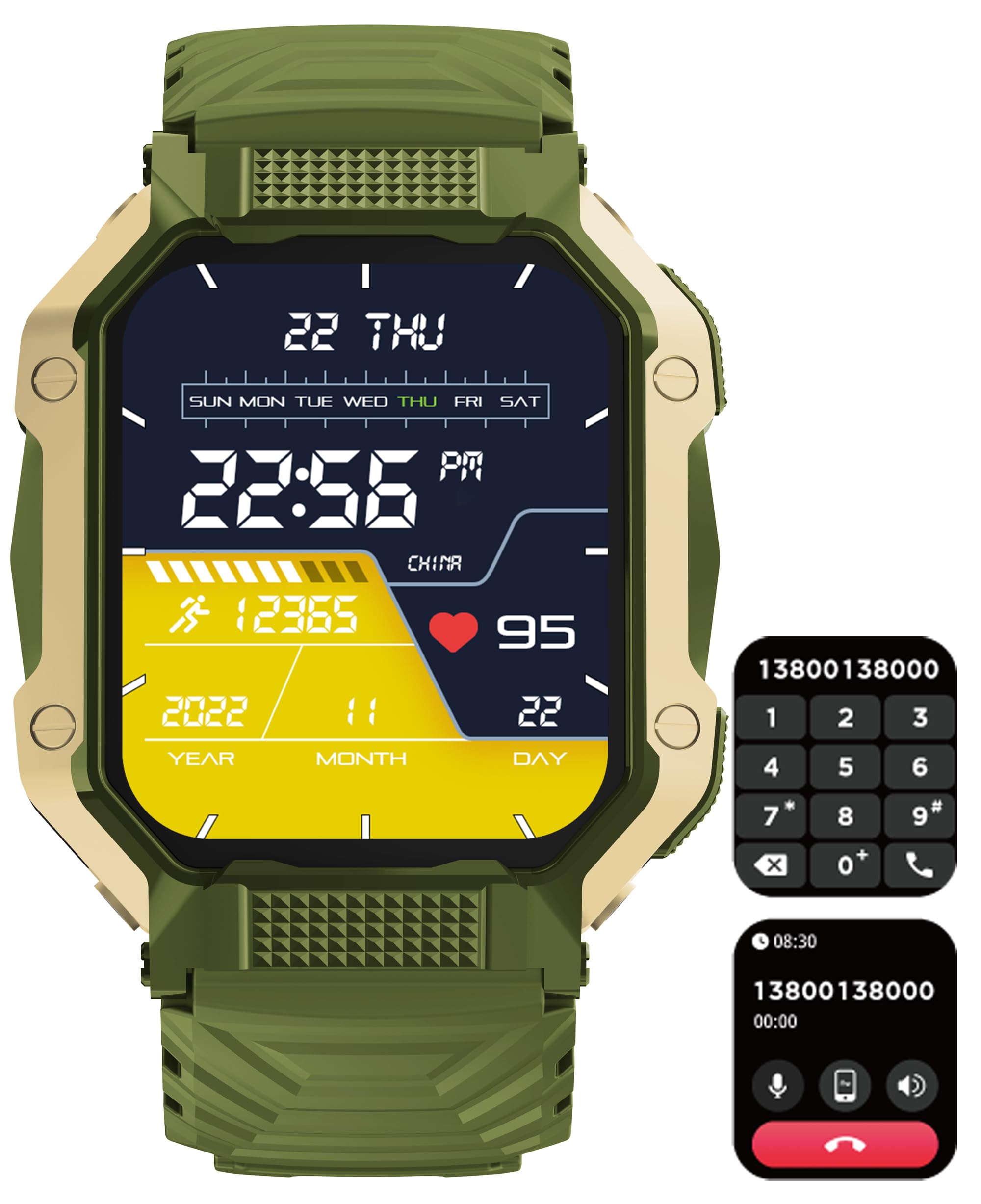 findtime Military Smart Watch Make/Receive Calls 24/7 Heart Rate Blood Oxygen Monitor 1.83" HD Screen Smartwatch Compatible with iPhone Android Phones Tactical Pedometer Sports Modes