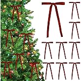 24pcs Burgundy Velvet Bows for Christmas Tree - Vintage Ribbon Twist Tie for Door Garland Wreath Crafts Gift Decor - Home Outdoor Indoor