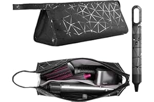 BAGCRAZY Leather Travel Case Travel Case Compatible with Dyson Airwrap Styler, Portable Waterproof Dyson Airwrap Travel Case, Airwrap Organizer Bag for Shark FlexStyle Attachments Storage, Dark Black