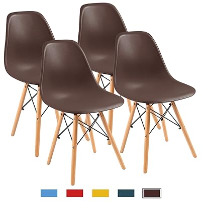 Furmax Pre-Assembled Modern Dining Chair Set of 4 Brown Shell Chairs