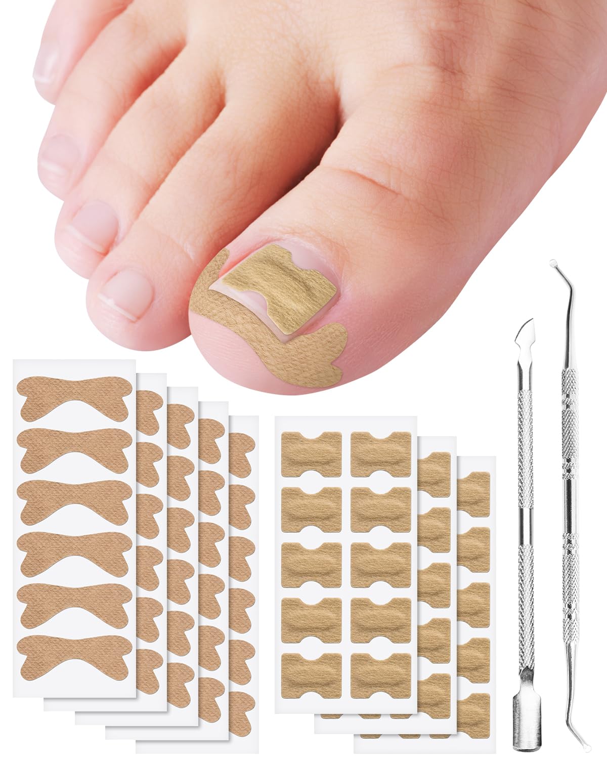 Ingrown Toenail Treatment, Includes 2 Types of 60Pcs Ingrown Toenail Corrector Patch, Professional Safe Painless Ingrown Toenail Tool with 2 Professional Pedicure Tools for Ingrown Toenail