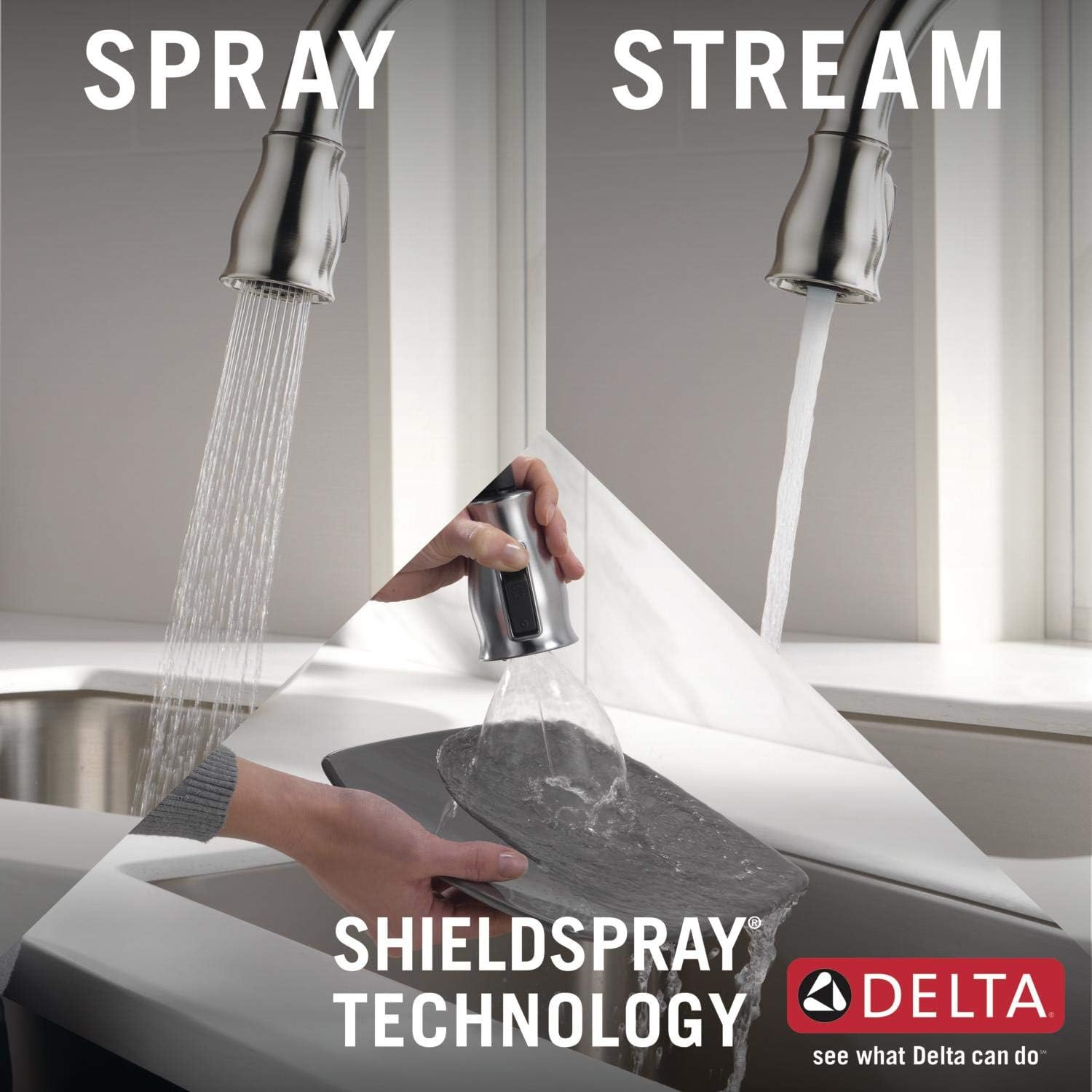 Delta Faucet Leland Single-Handle Kitchen Sink Faucet with Pull Down Sprayer, ShieldSpray Technology and Magnetic Docking Spray Head, SpotShield Stainless 9178-SP-DST - - 