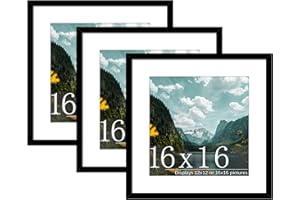 Picrit 16x16 Picture Frame 3 Pack, Black Poster Frame, Display Poster 12 x 12 with Mat or 16 x 16 without Mat for Horizontal or Vertical Wall Mounting