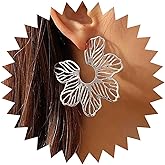 Jugielu Boho Large Flower Hoop Earrings Gold Hollow Flower Earrings Floral Hoop Stud Earring Floral Open Earring Blossom Stud Jewelry for Women