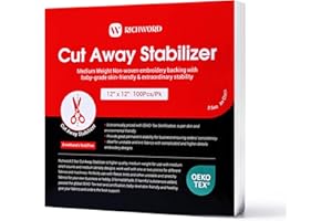 POOLIN Richword Selected Cut Away Embroidery Stabilizer Backing 12X12 inches 100 Sheets, 2.5 Oz Medium Weight Embroidery Stabilizer for 5x7 Hoops of Commercial and Home Embroidery Machine