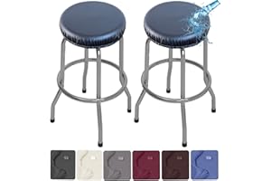 ANWUCHEN Stool Covers,2 Pack Stretch Waterproof PU Bar Stool Covers - Removable, Washable Bar Stool Seat Covers with Elastic Bands for 13-18 Inch Round Stool - Black