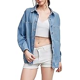 Women Denim Jacket Shacket Long Sleeve Oversize Boyfriend Jean Jacket Shirt