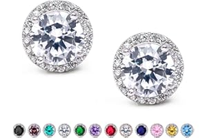 SWEETV Cubic Zirconia Stud Earrings, 8mm Round Cut, Rhinestone Hypoallergenic Earrings for Women & Girls