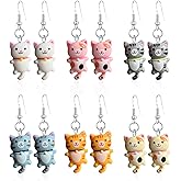Vavhoo 6 Pairs Resin Cute Anime Cat Dangle Earrings Set for Women - Funny Aesthetic Animal Cartoon Kitten Earrings - Lover Cat Birthday Gifts