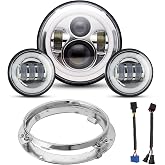 YEEGO DIRECT 7 inch Motorcycle LED Headlight 4.5 inch Fog Passing Lights for Road Kin-g Ultra Clas-sic Elec-tra Street Gli-de Tri Cvo Heri-tage Softail Sli-m De-luxe Fat-boy, DOT Approved (Silver)