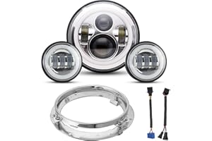 YEEGO DIRECT 7 inch Motorcycle LED Headlight 4.5 inch Fog Passing Lights Compatible with Road King Ultra Classic Electra Street Glide Tri Cvo Heritage Softail Slim Deluxe Fatboy, DOT Approved (Silver)