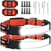 Hopedone 2 Packs Rechargeable Headlamp, 230°Wide-Angle 1000 Lumens Headlamp Flashlight with Red Taillight 3 Light Modes Lightweight LED Head Lamp Adjustable Waterproof Head Light for Running Cycling