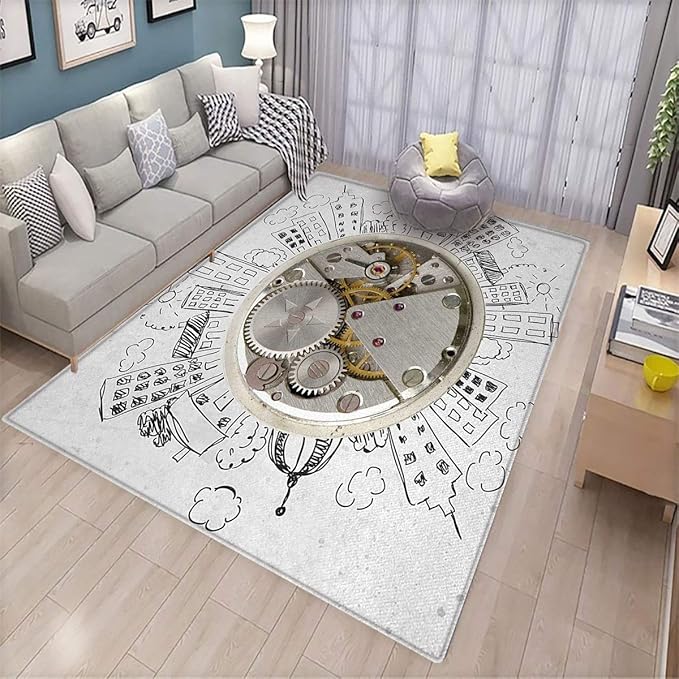 Clock Home Custom Floor mat an Alarm Clock with Clouds and