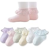 EPEIUS Baby Lace Socks Newborn Girl Eyelet Ruffle Socks Infant Toddler Dress Crew Sox 0-6/6-12/12-24 Months
