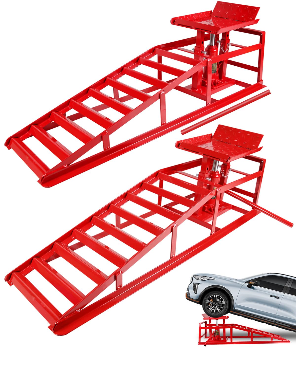 Photo 1 of 5 Ton Hydraulic Car Ramps, Adjustable 9.3-14 Inch Vehicle Lift r-Amps for Cars/SUVs/Trucks, Anti-Slip Steel Auto Repair r-Amps with Safety Chain Bolt, Garage Workshop Tools