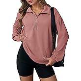 Dokotoo Womens Sweatshirt Waffle Knit Long Sleeve Lapel Half Zip Up Casual Lightweight Soft Sweatshirts Loose Pullover Tops