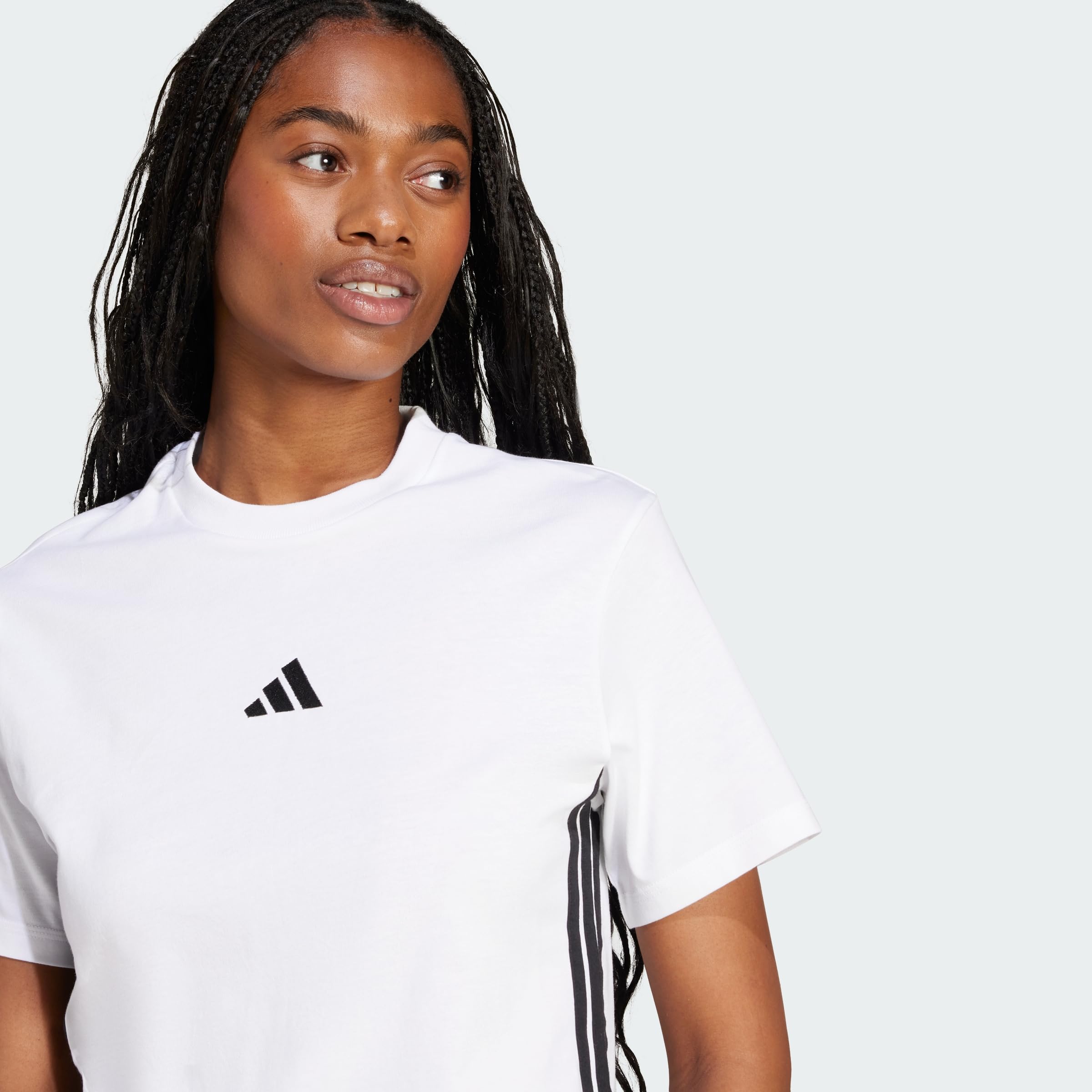 adidas Damen Essentials 3-Stripes Cotton Shirt, White/Black, XS 3