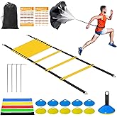 Panykoo Speed Agility Training Equipment Set - 20ft Agility Ladder, 10 Disc Cones, Resistance Parachute, 5 Resistance Bands & Carry Bag | Football Soccer Basketball Fitness Drills