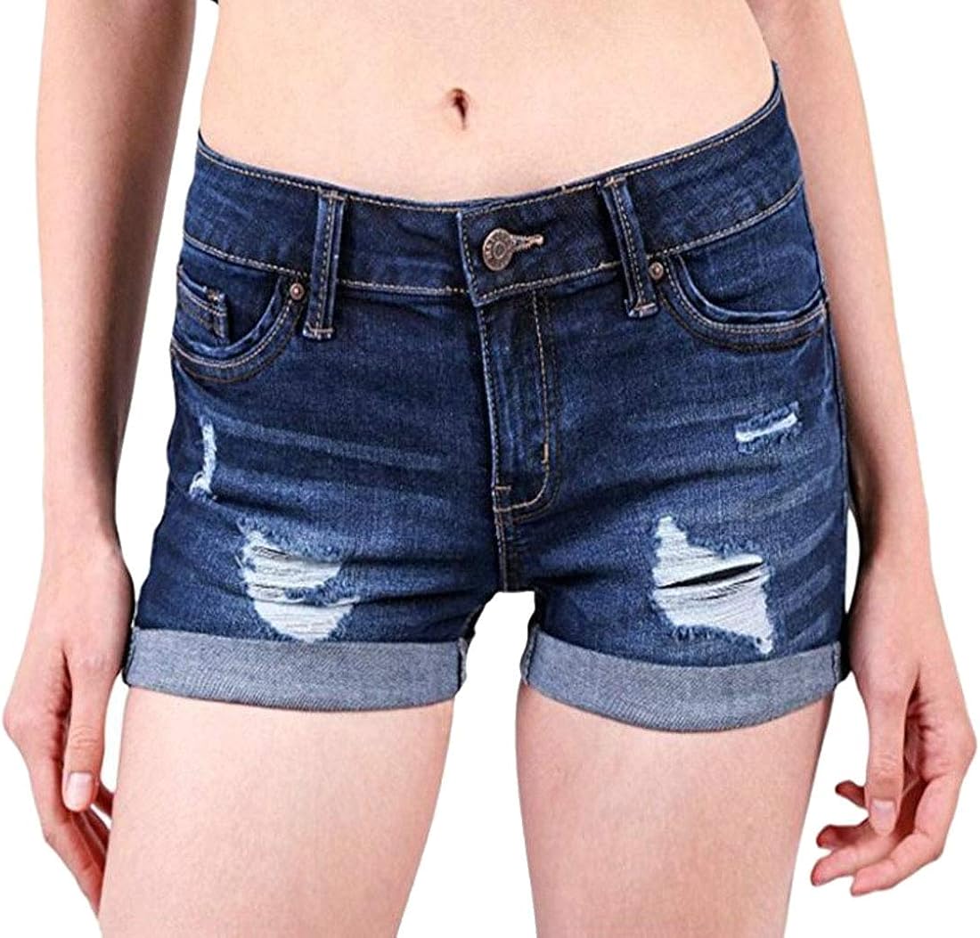 womens dark blue denim shorts
