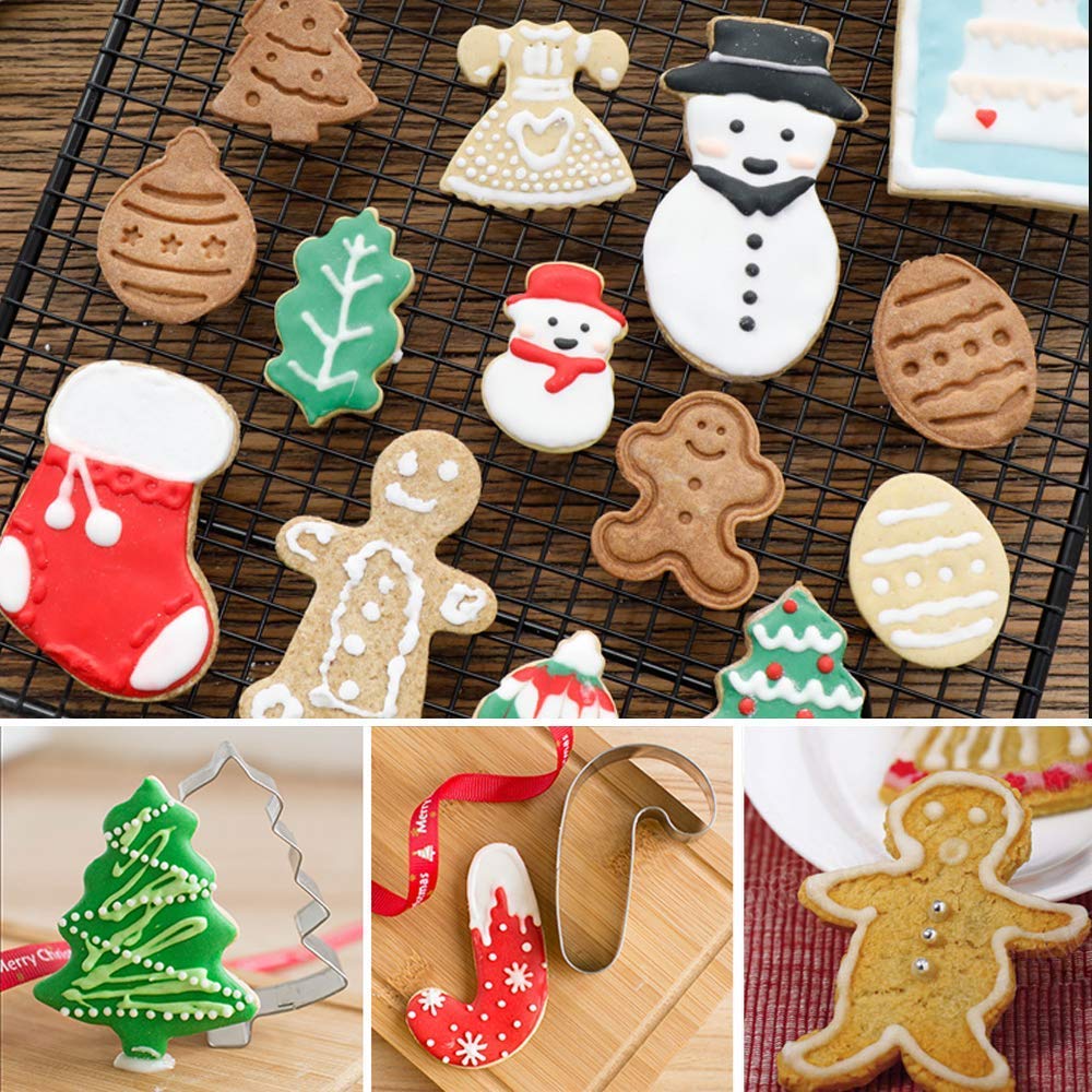 14 Pcs Christmas Cookie Cutters Stainless Steel Holidays Cookies Molds for Xmas Holiday Cookies, Making Muffins, Biscuits, Sandwiches, Snowflake Cookies, Christmas Party and Baking Gift
