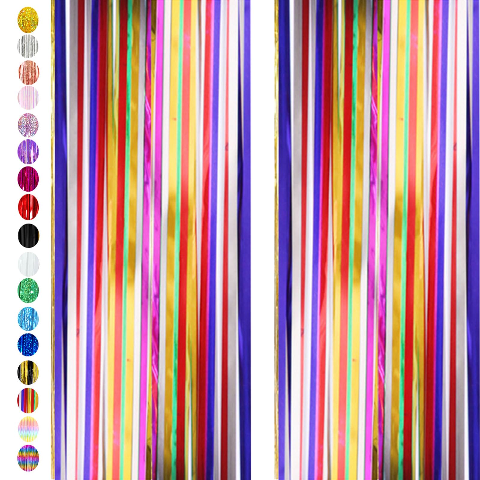 Multicolour Backdrop Streamers - AILEXI 2 Pack 3.2 ft x 8.2 ft Metallic Tinsel Foil Fringe Curtains for Photobooth Party Decor