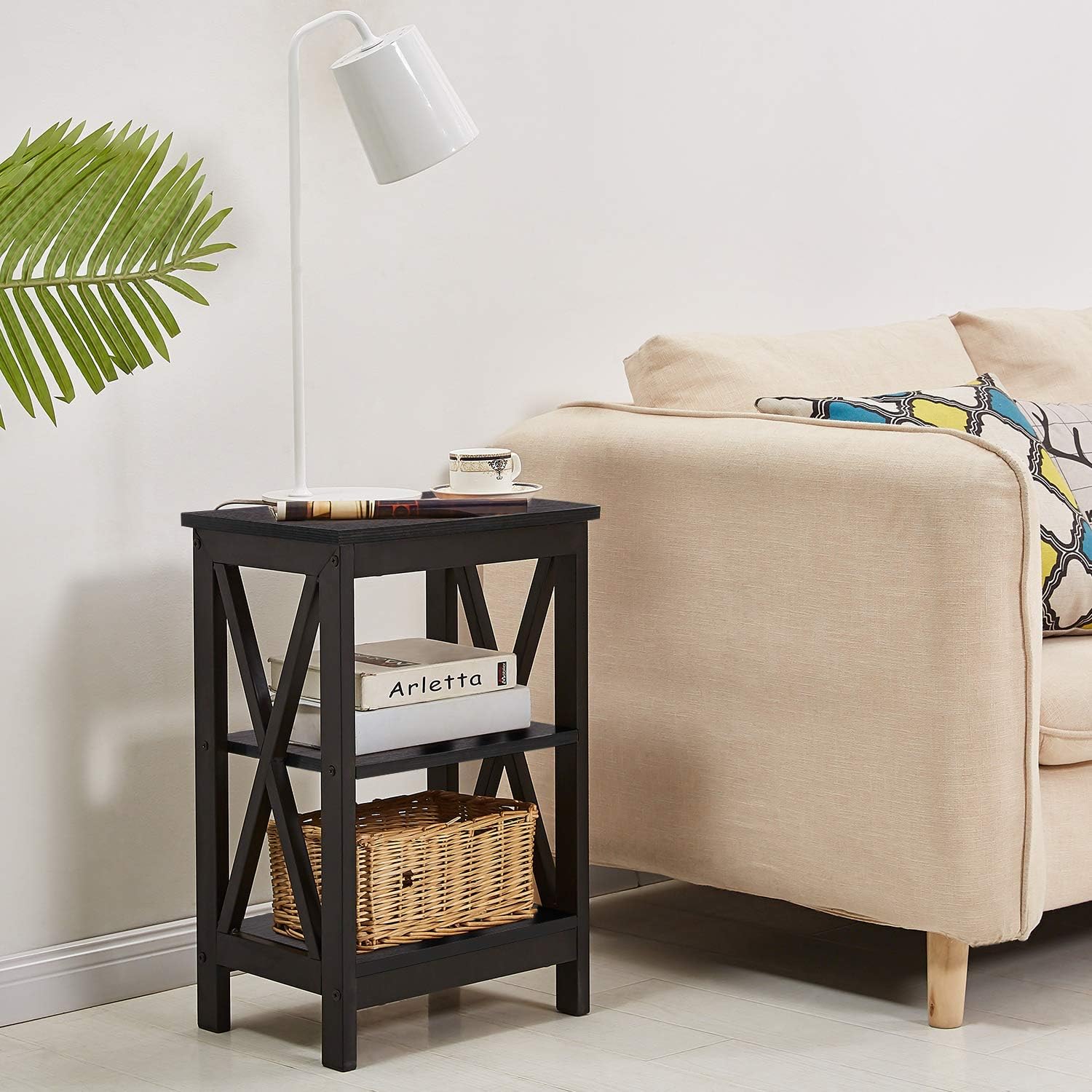 VECELO Sofa Side/End Storage Shelf X-Design Versatile Nightstands Lamp Table Living Room Bedroom Furniture,Easy Assembly, Black: Home & Kitchen