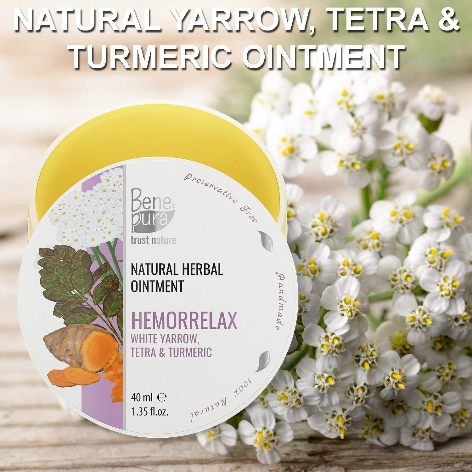 BenePura Hemorrelax Hemorrhoids Ointment, Natural Ointment for Burning Itching and Discomfort with White Yarrow - Image 4
