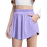 Zaclotre Girls Athletic Shorts with Zipper Pockets 2 in 1 Flowy Skirt Overlay Kids Running Workout Soccer Sports Shorts