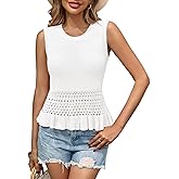 Saodimallsu Womens Crochet Crop Tank Tops Sleeveless Crew Neck Ruffle Summer Boho Knit Sweater Vest