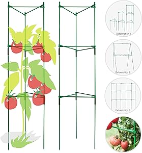 Tomato Cages and Supports Deformable Multi-Functional Tomato Trellis Assembled Garden Stakes Climbing Plant Support 2 Pack