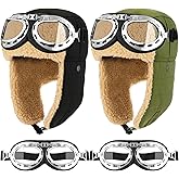 JaGely 4 Pcs Pilot Hat and Goggles Flight Costume Accessories Pilot Helmet Cap with Ear Flaps Hat Adults Winter(Green,Black)