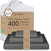 Threadmill Egyptian Cotton Twin XL Sheet Set | 100% Certified Egyptian Cotton Sheets for Twin XL Size Bed | Sateen Deep Pocket Twin XL Bed Sheets | Soft Hotel 3-Piece Cooling Sheet Set | Dark Grey