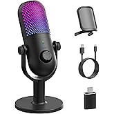 USB Microphone for PC Gaming: Condenser Microphone RGB for Gamer with Stand Mic - Recording Mic for Computer&Laptop with Qiuck Mute - Desk Podcast Mic for Podcast & Singing & Streaming & Youtube Black